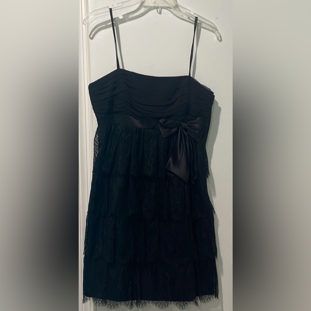 Laundry by Shelli Segal petite black strapless lace tiered  dress
